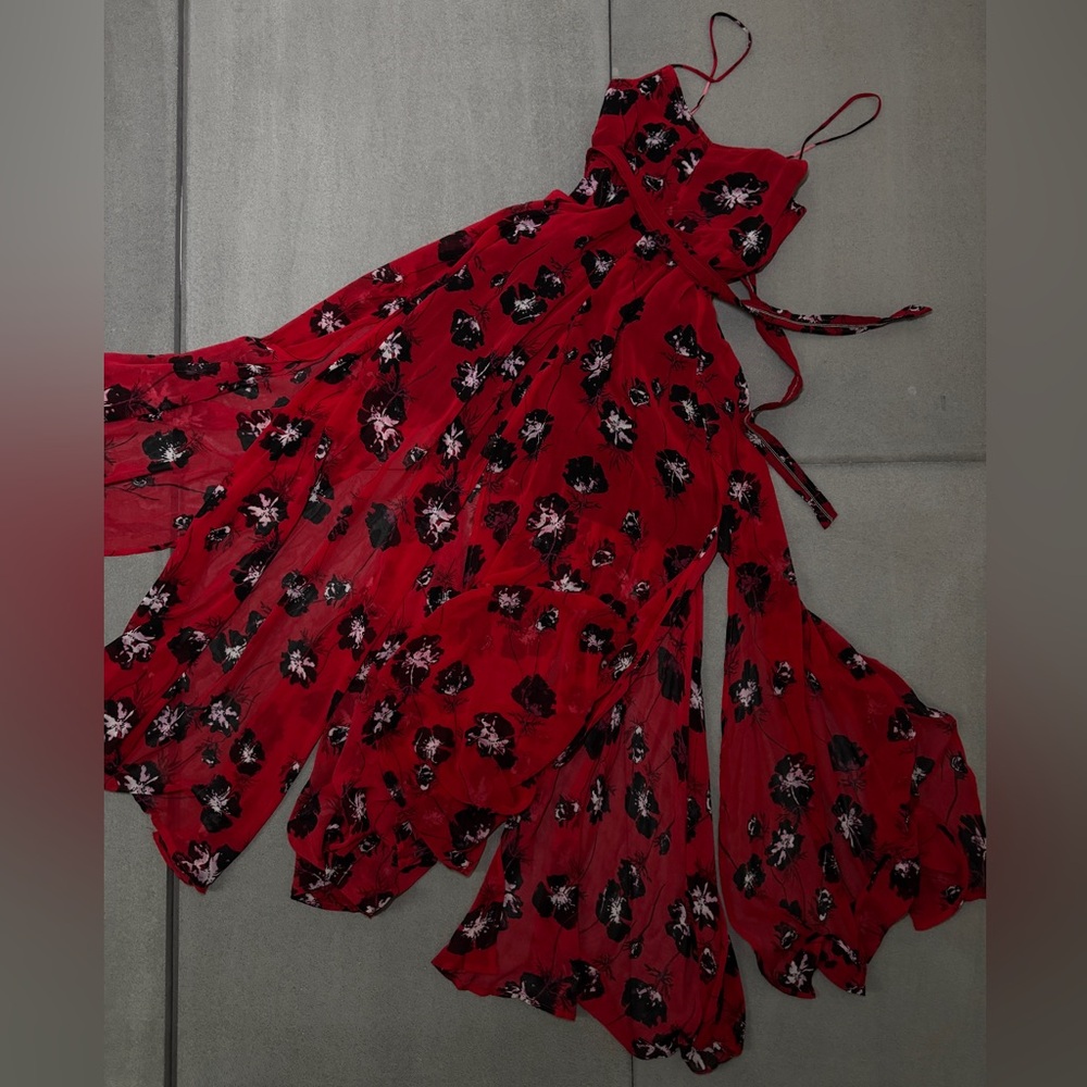 RELIGION Red Floral Chiffon Maxi Dress